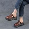 Johnature Genuine Leather Retro Thick Soled Peep Toe Outdoor Slippers Versatile Women's Slip-on Shoes