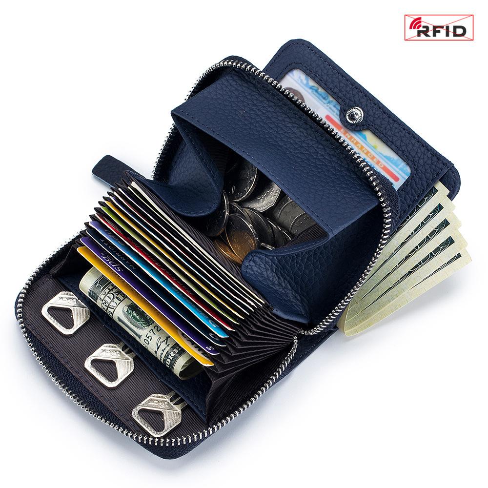 Neue einfache und multifunktionale kurze Geldbörse, Damen japanischer Stil erste Schicht Rindsleder Akkordeon-Kartenetui, großes Fassungsvermögen