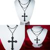 Gothic Black Cross Necklace For Men And Women With Alloy Pendant And Multilayer Design