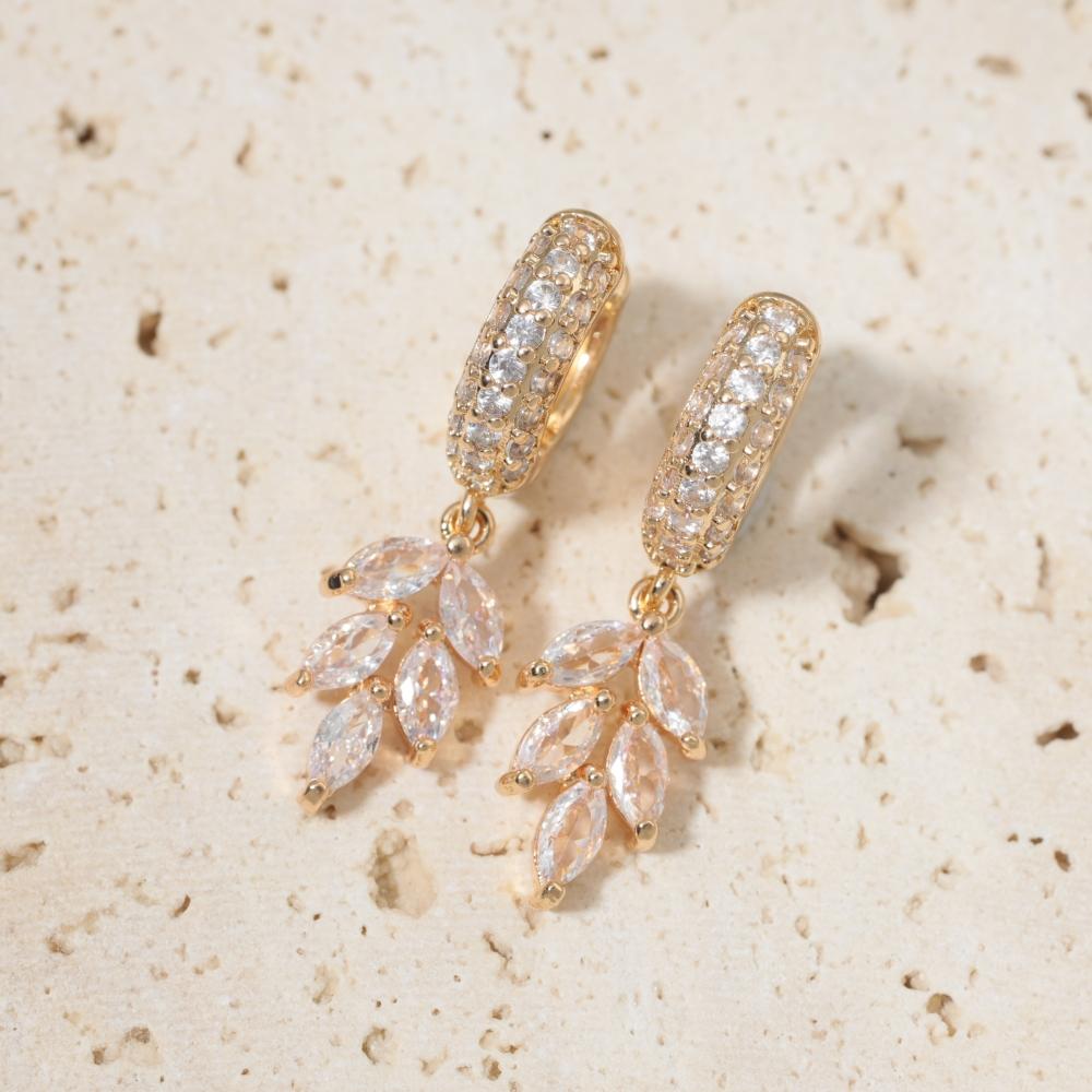 Luxury Leaves Zirconia Dangle Earrings for Women Jewelry