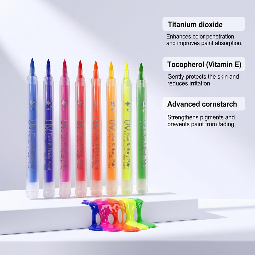 Facial And Body Painting Pigment Set Glowing Makeup With Black Light Effect, Emits Light, Easy To Apply And Clean Up.8ML