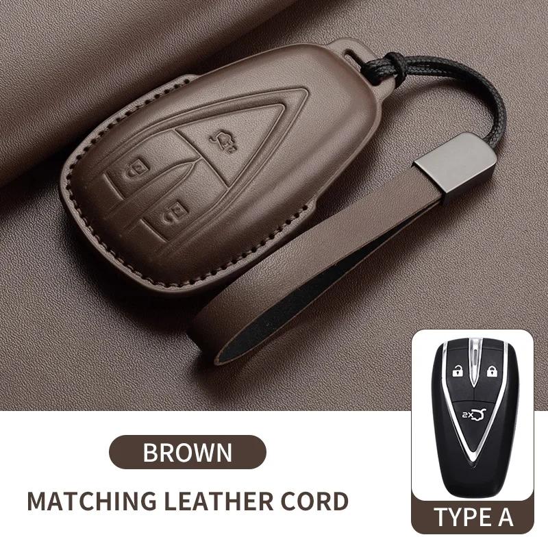 Leather Car Key Case Cover Holder Keychain Shell for Changan CS35 Plus CS55 Plus CS75 Plus Eado UNI T UNI K Oushang X5 X7 EV