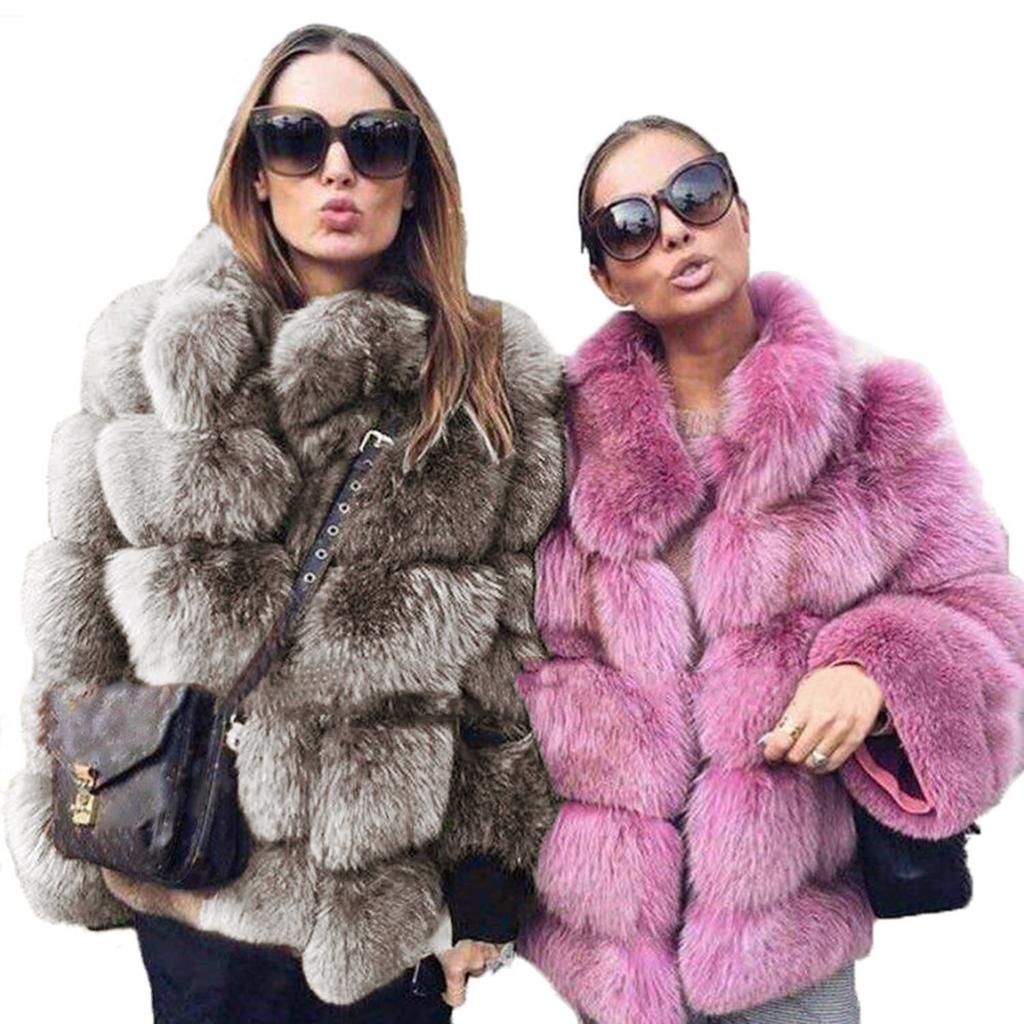 Dámská móda Luxusní Faux Coat Stand Podzim Zima Teplý kabát