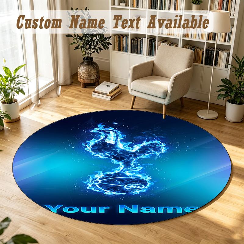 Round Rug Custom NameTottenham Hotspur FC Pattern Non Slip Carpet Home Floor Decor
