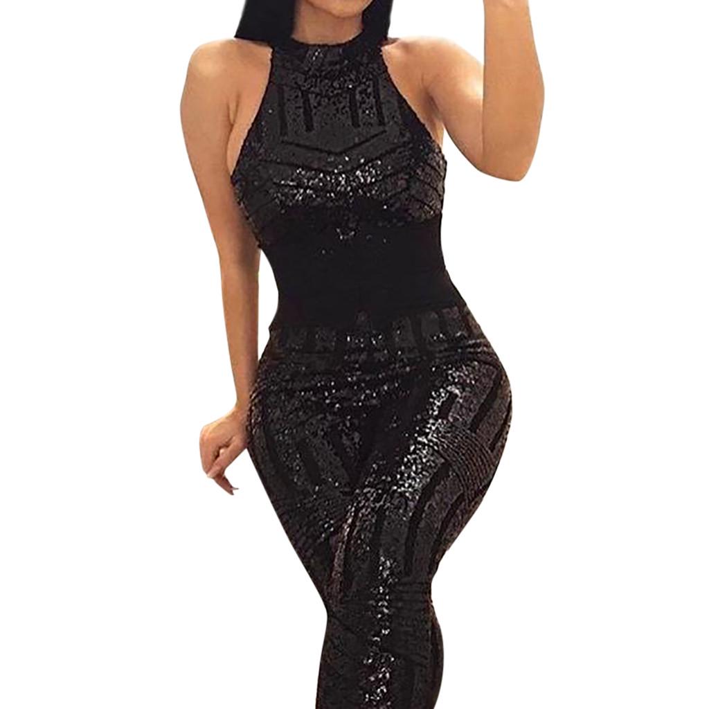 Women O-Neck Sequin Off Shoulder Sleeveless Rompers Jumpsuit Playsuit