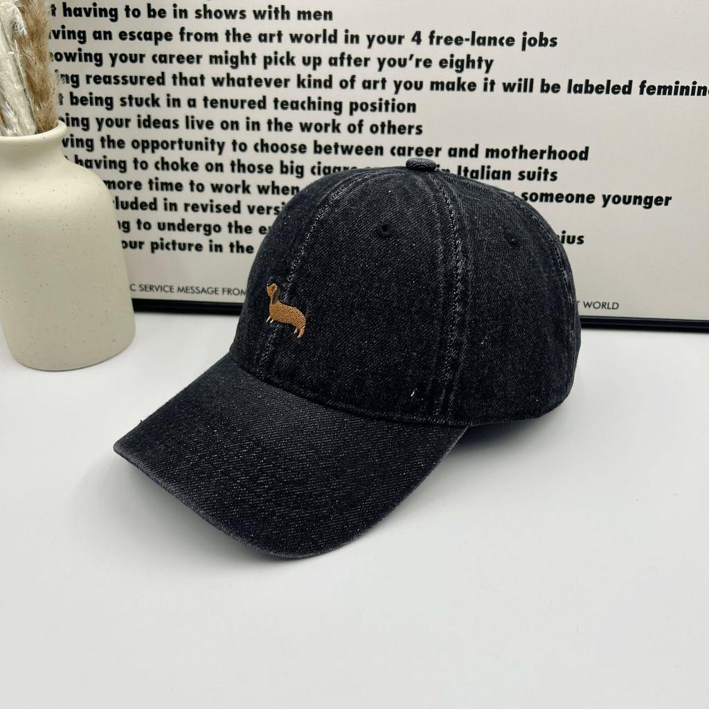Spring New Cute Puppy Embroidered Baseball Cap Children Big Head Circumference Show Face Small Denim Cap Fashionable and Versatile