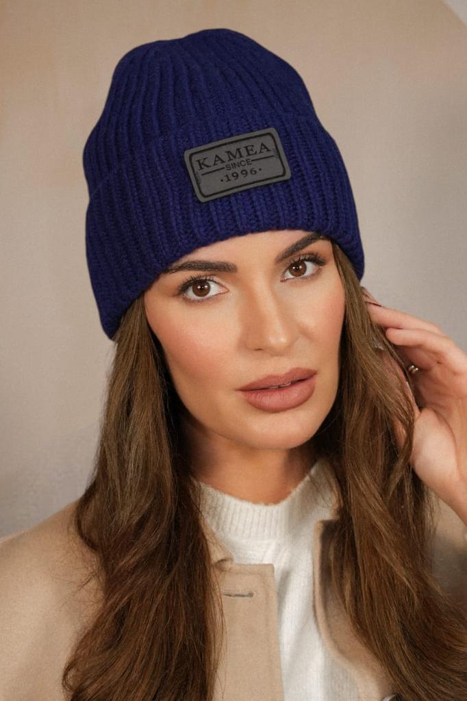 Leticia Cashmere Striped Hat Navy Blue