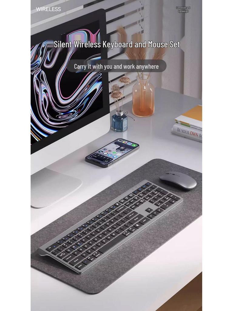 Ultra-Slim Bluetooth Wireless Keyboard & Mouse Set: Silent, Rechargeable, Unlimited Keys for Laptop & Office Use