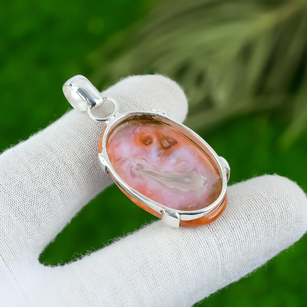 Natürlicher Botswana Achat Edelstein Anhänger 925 Sterlingsilber Schmuck für Mädchen