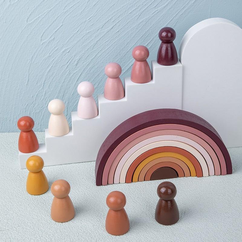 Children's Rainbow Arch Bridge Semicircular Building Block Wooden Rainbow Ornament Curved Plate Colorful Shape Rainbow People Stacked Music Toy