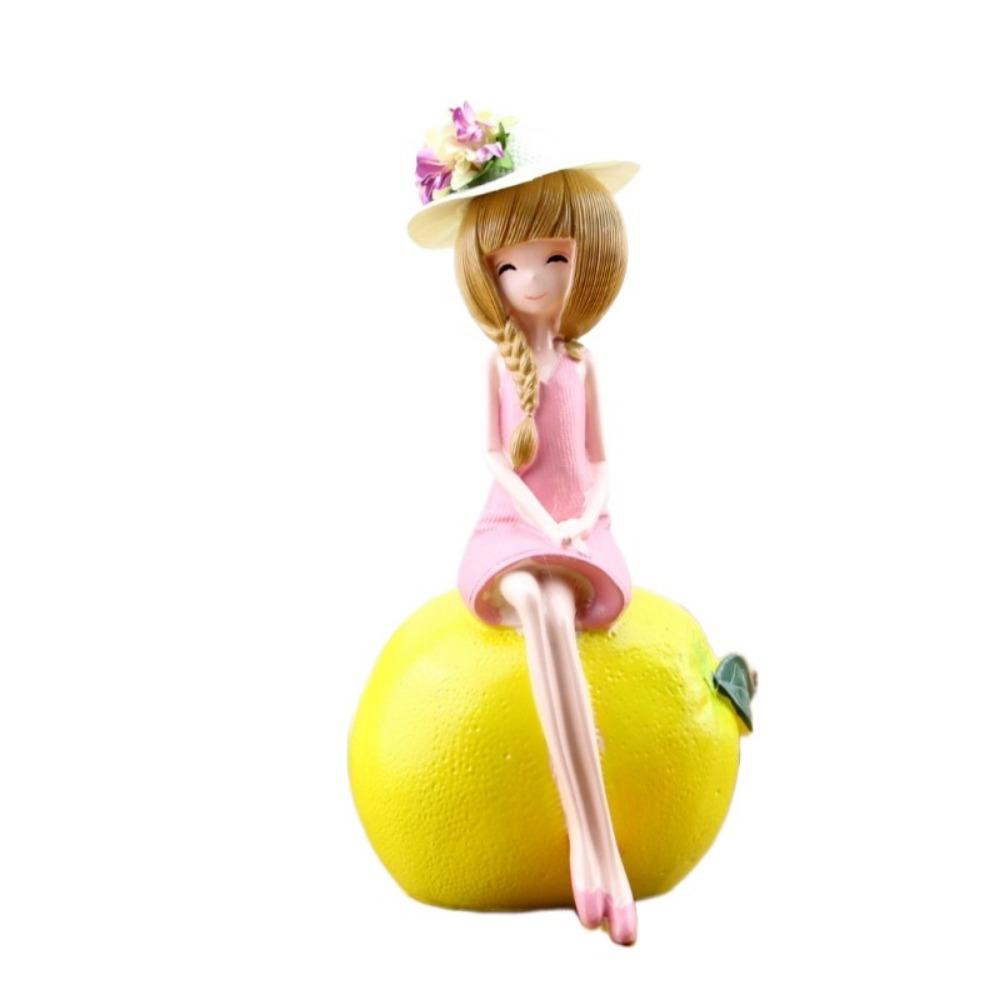 Creative Cute Fruit Girl Figurines Resin Crafts Cartoon Fruit Doll Ornaments Jelly Color Girl Car Accessories Decor Gifts