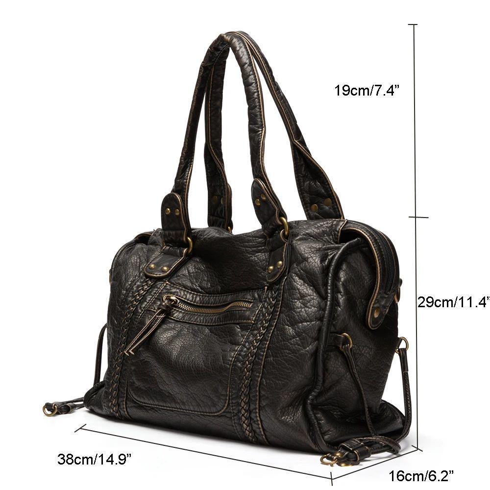 Trendy Large Capacity Washed Shoulder and Crossbody Tote Bag for Women