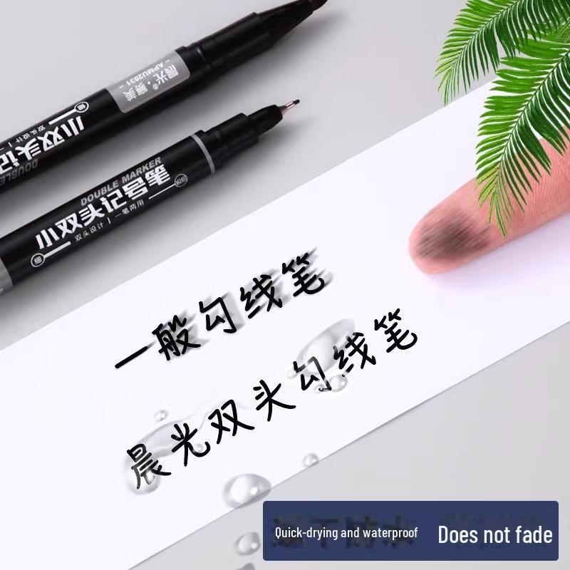 Dual-Ended Black Hook Pen: Children's Waterproof, Non-Fading Water-Based Art Marker
