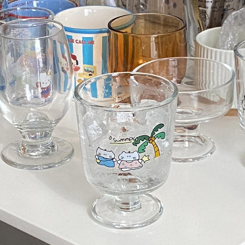 Ins Cute Cartoon Summer Coconut Tree Cat Goblet, Niche Simple Milk Cup Dessert Cup In The Ancient Style