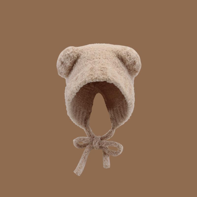 Bear hat women's autumn and winter warm ear protection knitted hat big head circumference show face small bucket hat