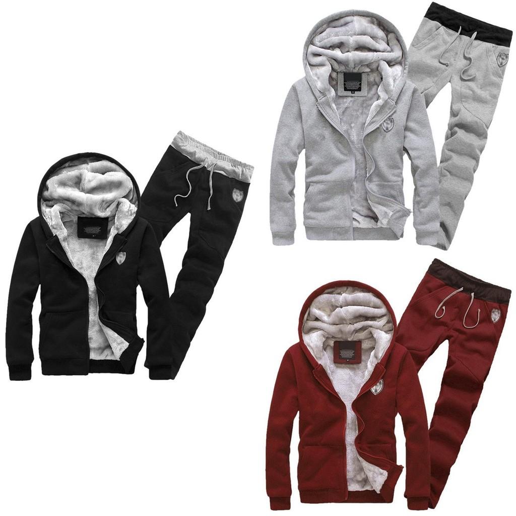 Trendy Men's Casual Thickened Fleece Hoodie Set With Stylish Hood And Zipper Closure