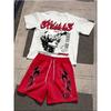 2026 New Spring American Hip-hop Style Men's Round-neck Top And Casual Shorts, Street Fashion Trend Men's Short-sleeved 2pcs Set