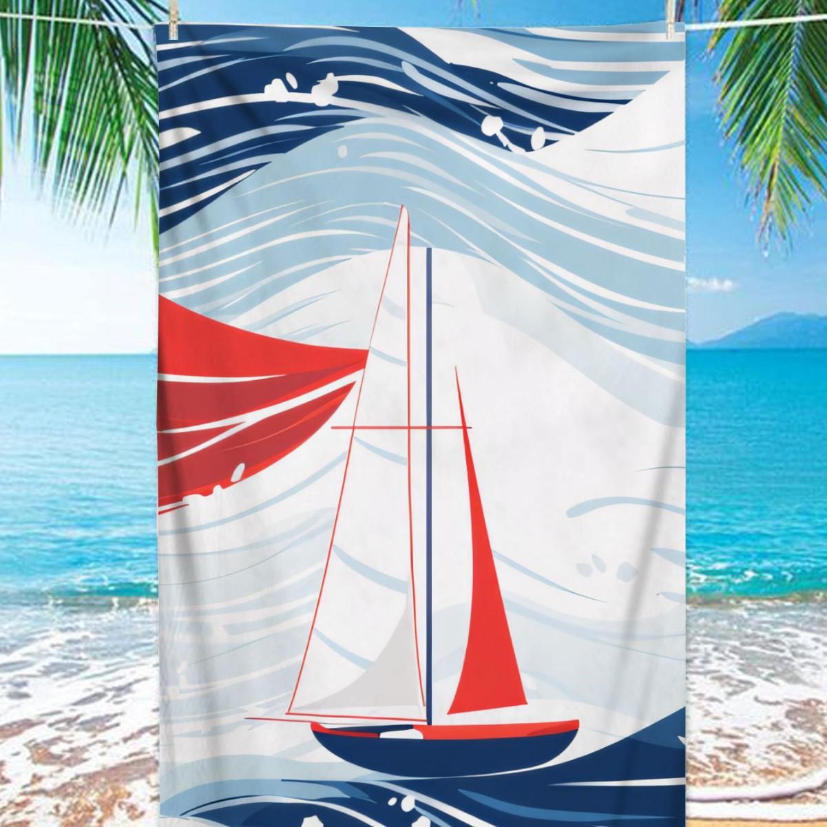 

Seafaring sailboat pattern digital-printed polyester Superfine fiber double-sided fleece Beach vacation bath towel, beach towel W30*H60(CM)
