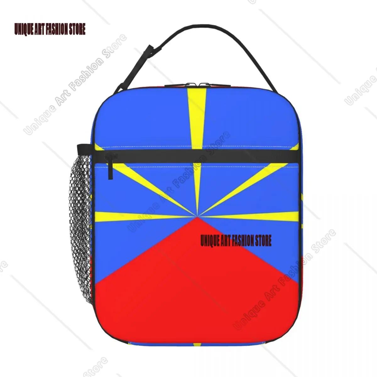 Flag Of Reunion Insulated Lunch Bag for Women Waterproof Cooler Thermal Lunch Box Beach Camping Travel One Size
