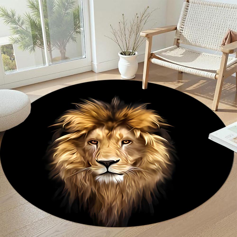 Lion Round Area Rug Perfect for Bedrooms Decorate room Dormitory Dining Room Anti-slip Round Rug Anime Office Decor