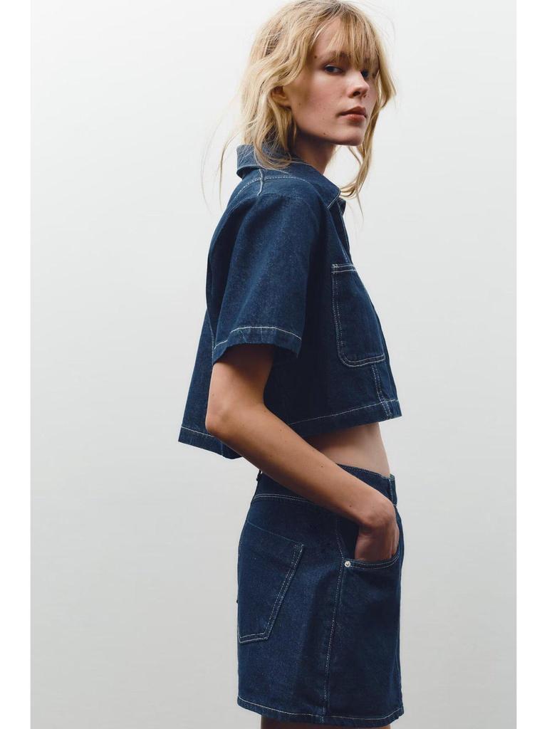 Spring 2025 Women's High-Waist Slim Denim Set with Pocket Embellished Shirt
