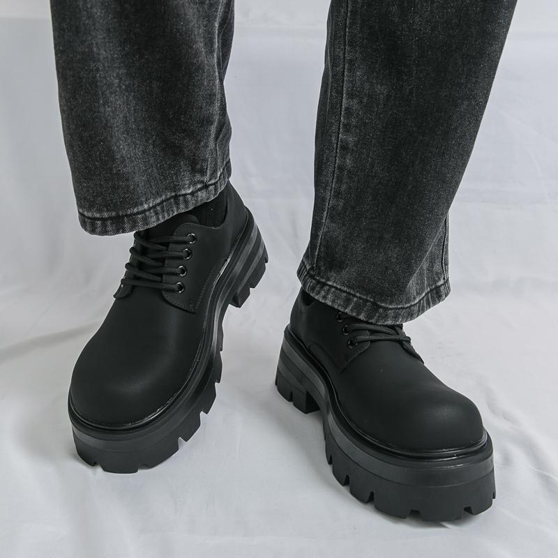 Fashion Men Business Derby Shoes Black Casual and Comfortable Thick-soled Anti-slip Fashionable Large-head Leather Shoes Size 38-46
