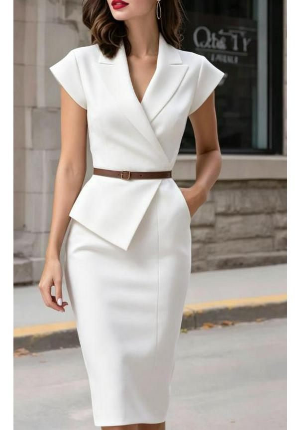 Elegant V-Neck Solid Color Short Sleeve Women's Dress - Summer 2026 Collection