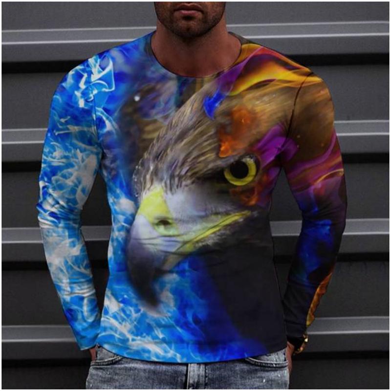 Vintage Eagle Pattern Men's T-shirts Animal 3D Printed T-shirts Summer Casual Long Sleeves Loose O-Neck Tops