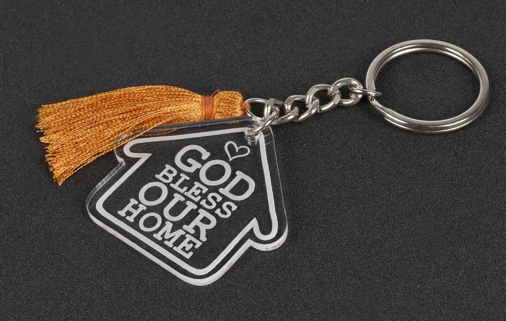 Inkdotpot Housewarming Keychain God Bless Our Home Acrylic Engraved Keychain Home Owner