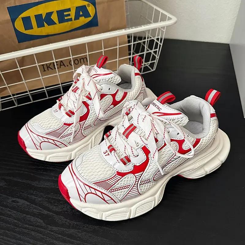 Chic Chunky Sneakers Women Men Design White Red Ladies Sports Shoes Comfortable Wide Sole Casual Shoes 41 42 Big Size