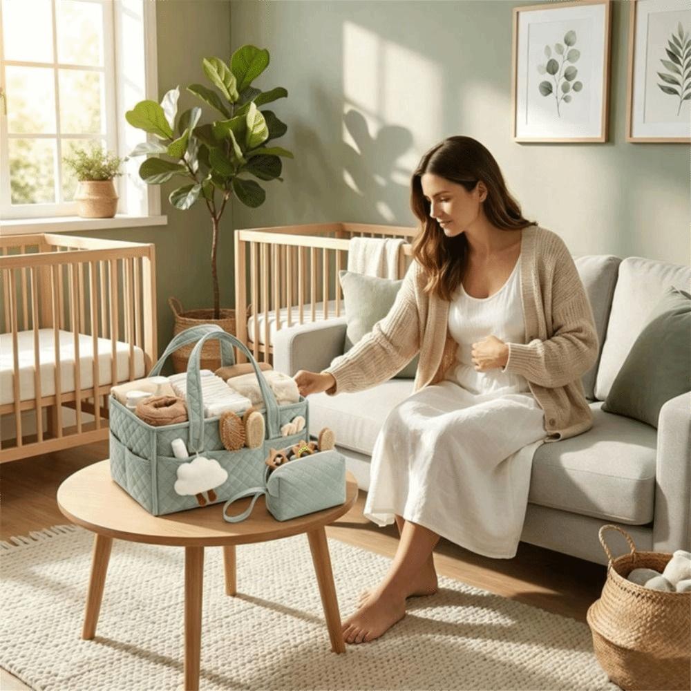 Large Capacity Baby Diaper Organizer Portable with Pouch Nursery Storage Basket Newborn Essentials Baby Diaper Storage Bag