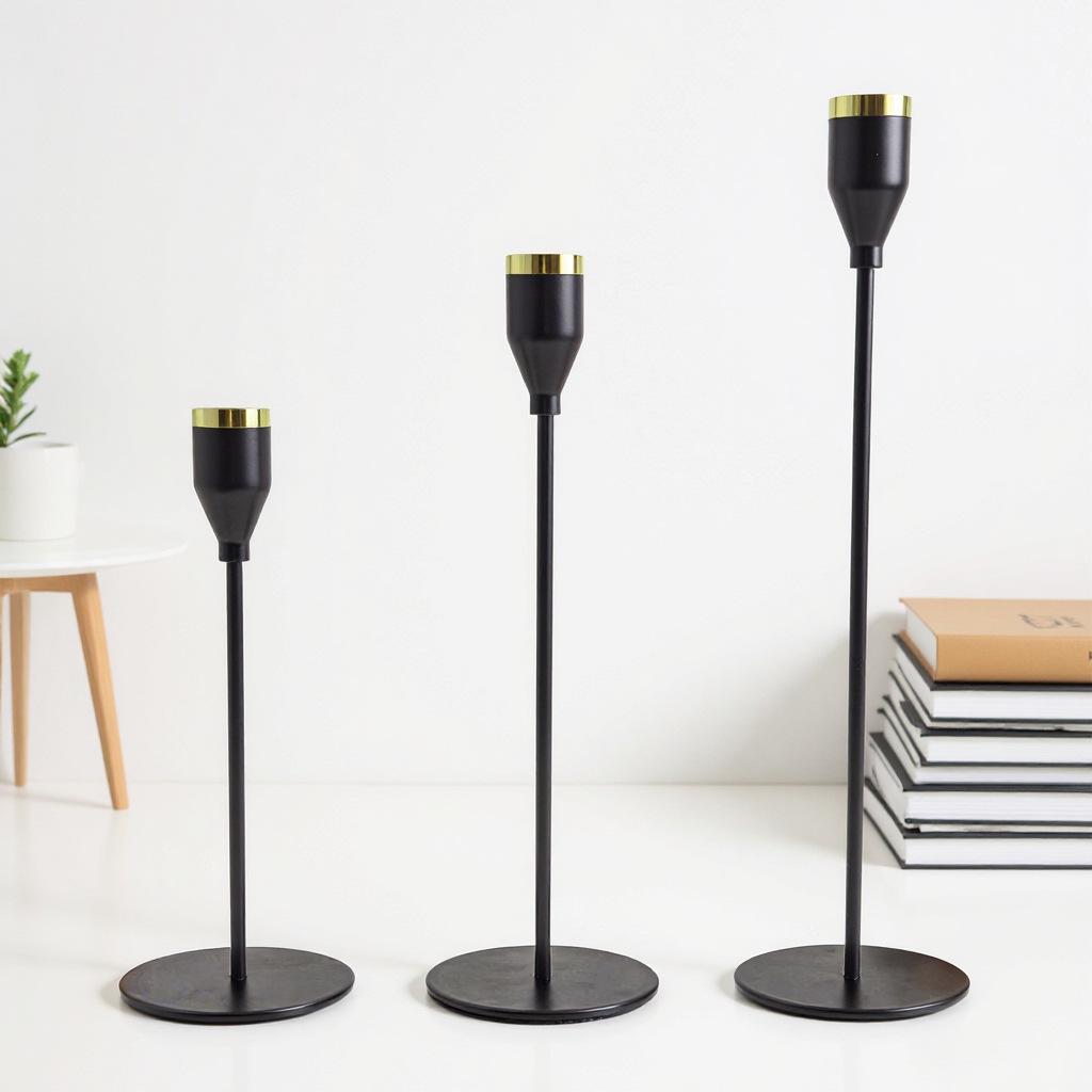 European Style Candle Holder Set: Elegant Metal Three-Piece for Dining Table or Wedding Decor.