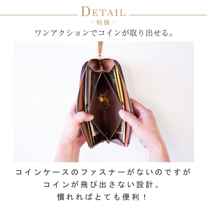 Artigianoworks Long Wallet for Men and Women, Round Zipper, Cowhide Leather, Himeji Leather, Made by YKK, Large Capacity, Card Storage, Red, Aw-05ns