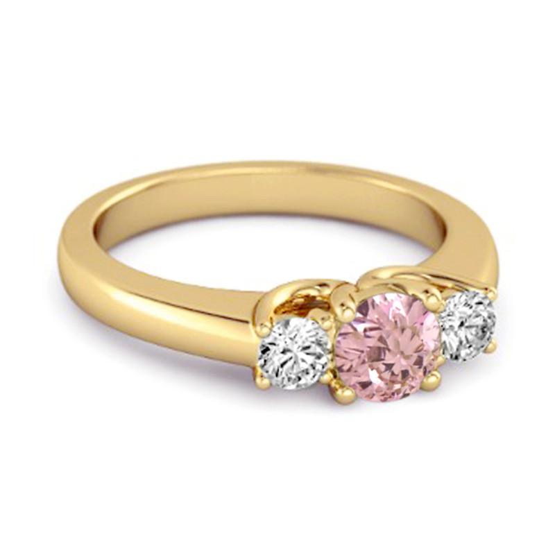Pink CZ Round Three Stone Women Wedding Ring  - 925 Sterling Silver Gold Vermeil