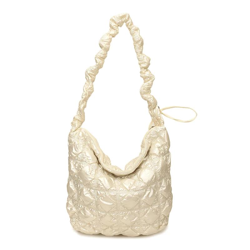 New Versatile Thread Sweet Women's Handbags Microfibersolid Color Commuting Tote Bags 2026 Plaid Ruched Shoulder Bags
