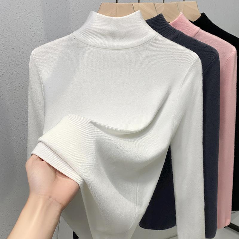 White Semi-turtleneck Bottoming Shirt Women's Inner with Autumn and Winter Knitted Sweater Women's New High-end Warm Top
