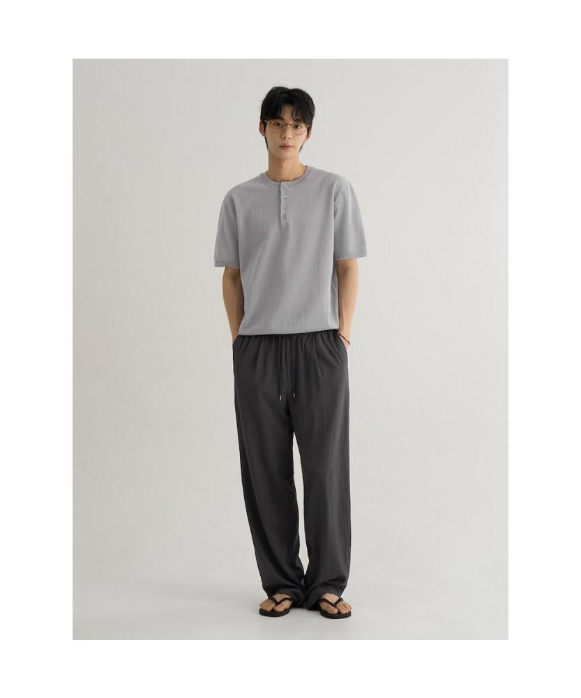 8SECONDS Simple Henley Neck Short Sleeve Knit Light Gray