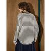 Coolhut2025 Autum Women's Round Neck Stripesd Contrasting Color Loose and Versatile Simple Long-Sleeved T-Shirt
