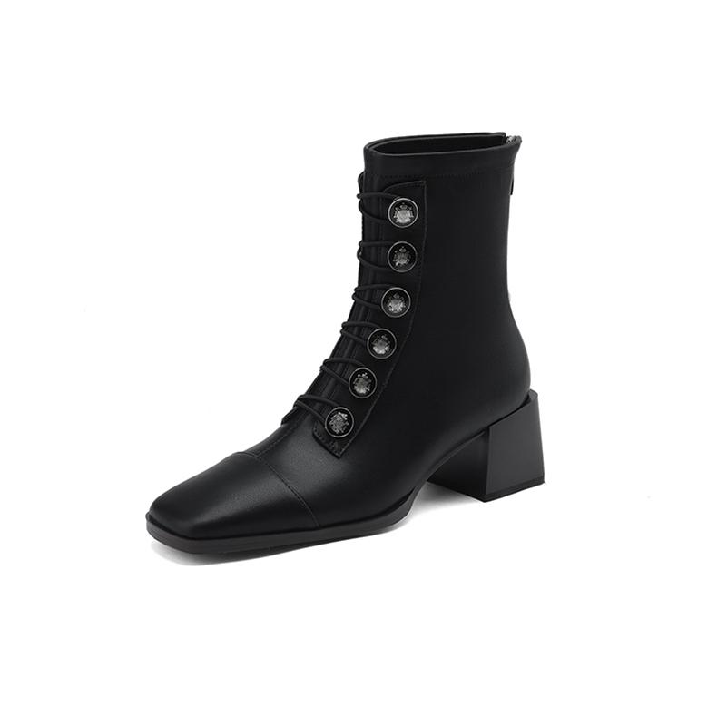 

Meotina/женские ботильоны из натуральной кожи с квадратным носком, короткие ботинки на высоком толстом каблуке и молнии, женская модная обувь, осенне-зимняя коричневая обувь 34 чёрный