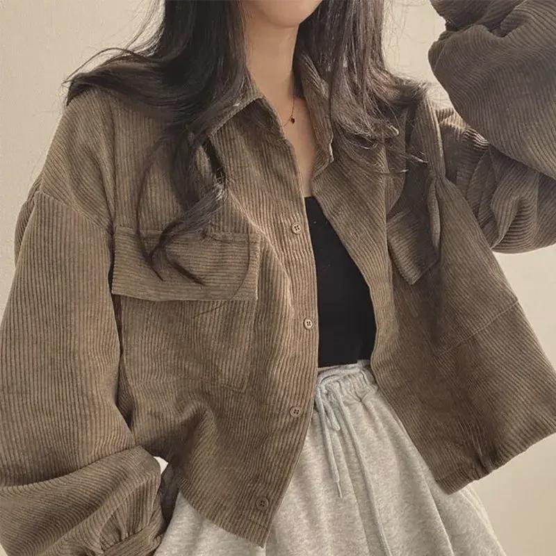 French Retro Corduroy Lapel Short Jacket - Women's Petite Trendy Casual Fall/Winter Coat