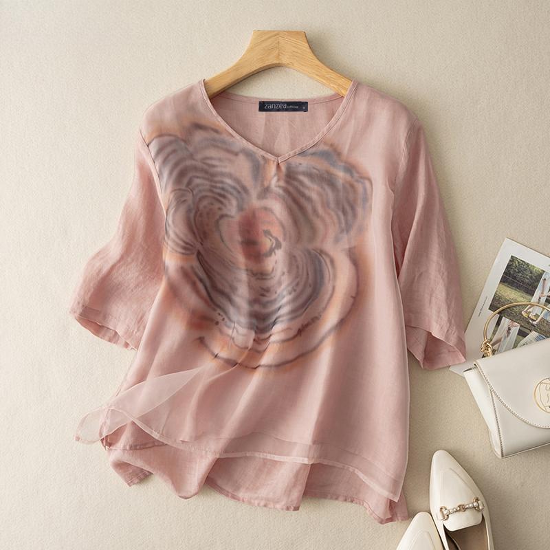 

Женская повседневная летняя блузка с v-образным вырезом и рукавом 3/4, топы с принтом 2XL