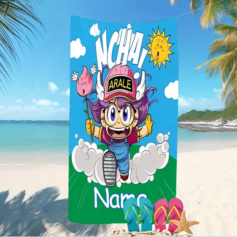Customizable personalized beach towels Arale Norimaki themed designs.Suitable for the beach, yoga, sports;ideal as beach accessories