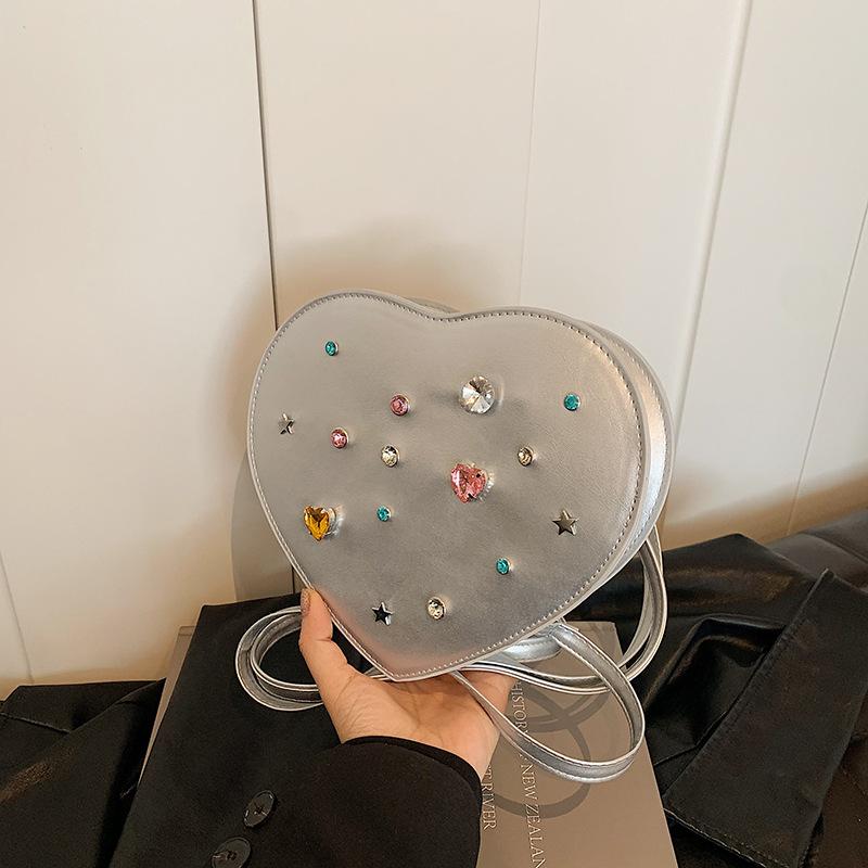 Niche Design Rhinestone Crossbody Bag for Women In Summer New Fashion Love Bow Solid Color Shoulder Bag Trendy