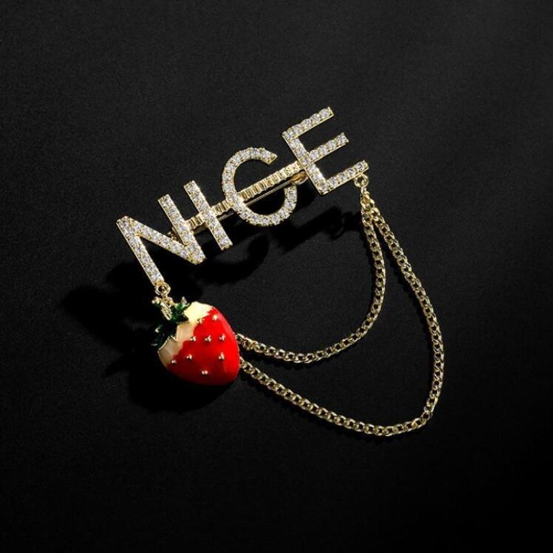 

1Pc Exquisite Tassel Letter Brooch Pin Cute Strawberry Pendant with Unique Sweet Jewelry Accessories Party Birthday Trendy Gift