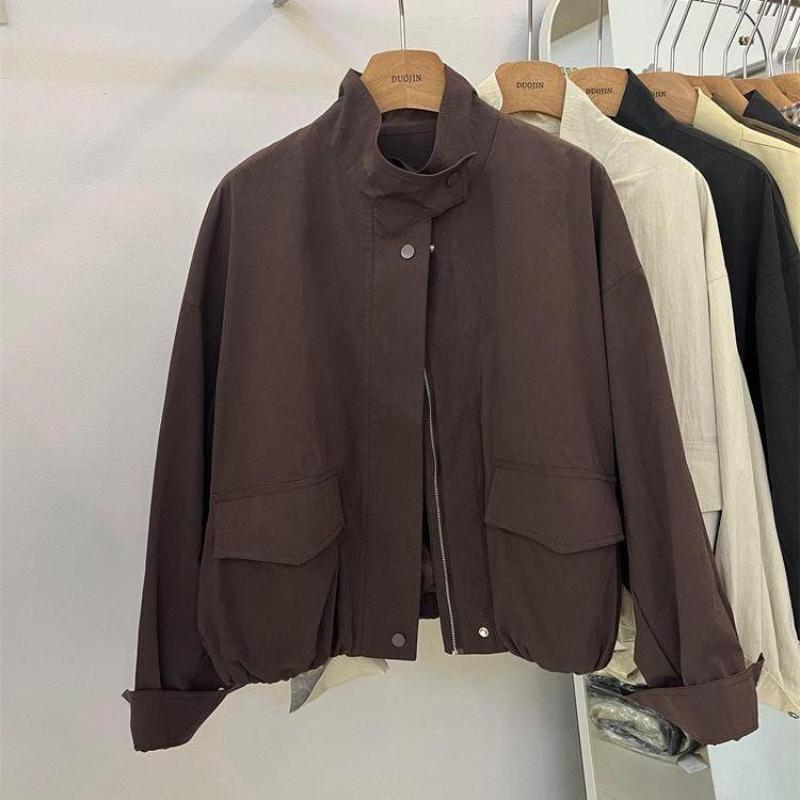 Korean Sweet Cool Short Stand Collar Women In Autumn Loose Windbreaker Casual Work Jacket Top