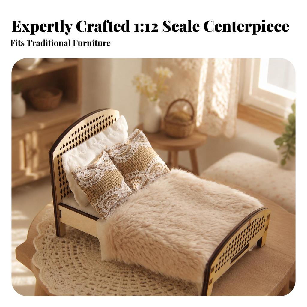 Dollhouse Bed Wooden Miniature Sturdy for Children