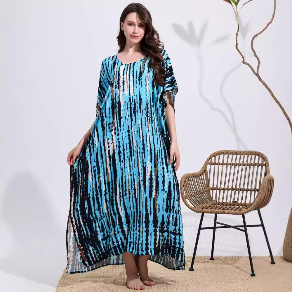 Plus Size Boho Kaftan Dress, Women's Plus Maxi Cover Up Dress