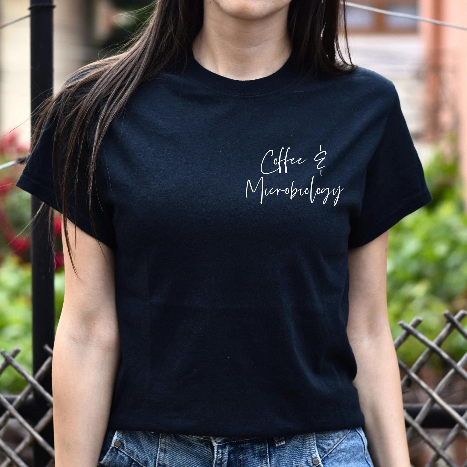Coffee and microbiology pocket Unisex T-shirt Microbiologist tee Black Navy Dark XL