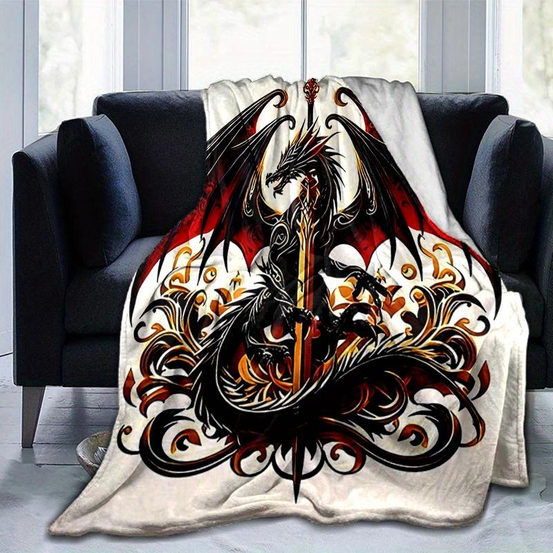 1pc Black Dragon with Sword Blanket Home Decorative for All Seasons, Living Room, Travel, Camping
