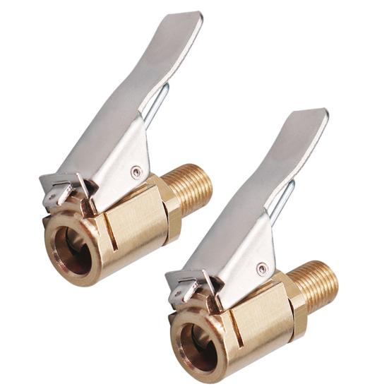 2 Stück Messing Reifenluft-Spannfutter Verriegelbares Pneumatik-Spannfutter mit Silikondichtung Schnellkupplung Reifenventilklemme für Auto-Luftpumpe Tragbarer Auslaufsicherer Adapter